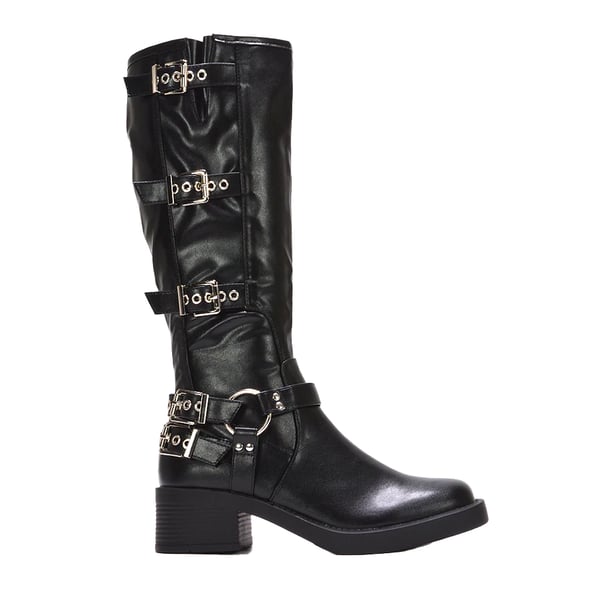XY London Womens/Ladies Cobra Square Toe Mid Block Heel Biker Boots