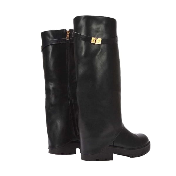 XY London Womens/Ladies Amina Fold Over Knee-High Low Heel Boots