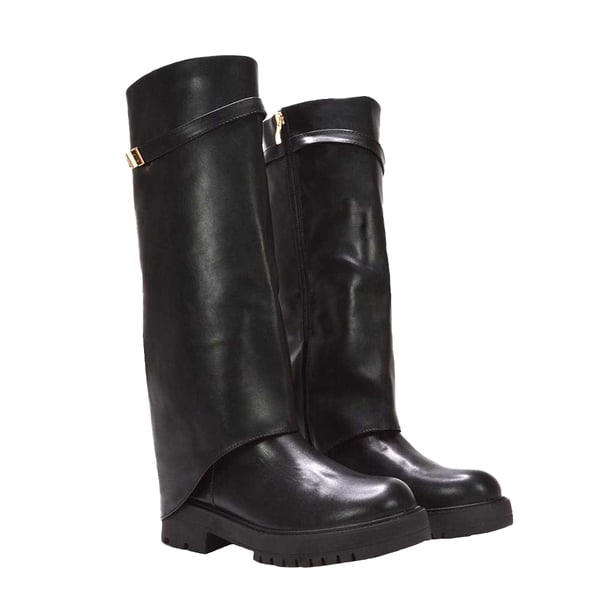 XY London Womens/Ladies Amina Fold Over Knee-High Low Heel Boots XY London Womens/Ladies Amina Fold Over Knee-High Low Heel Boots