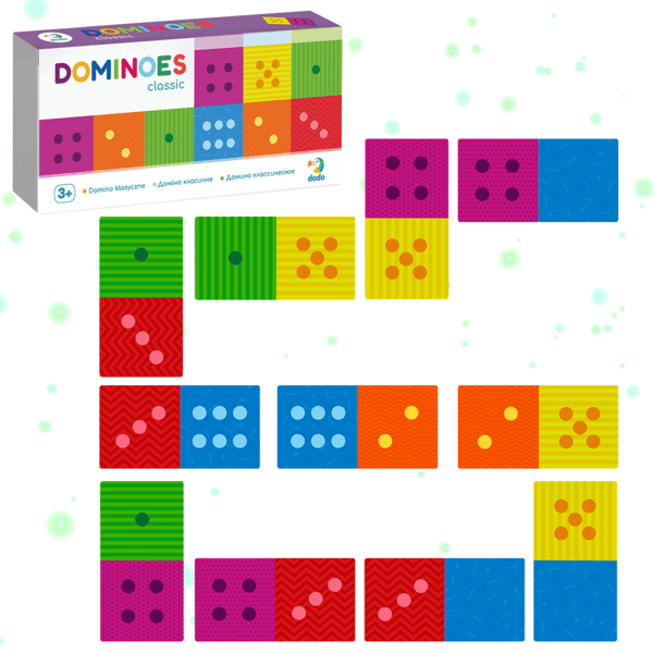 Klassinen domino lautapeli pienille lapsille värilliset kortit