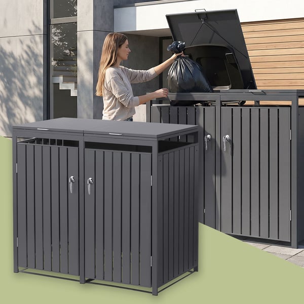 ML-Design Affaldscontainerboks til 2 affaldsspande; 240L; 132x80x116;3 cm; Antracit; Stål; vejrbestandig; Låsbar affaldsspandsovertræk med klaplåg/2