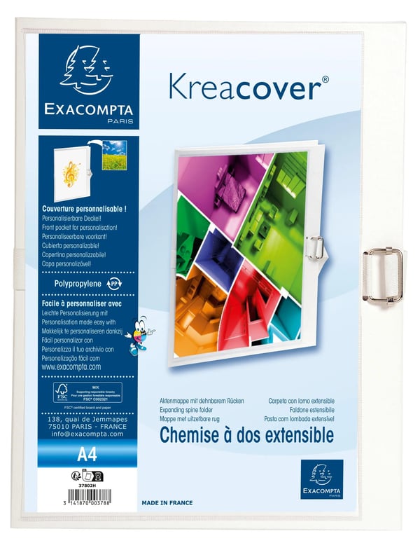 Exacompta 10x Folder til udvidelse af ryggen Krea Cover - A4 - hvid 37802H