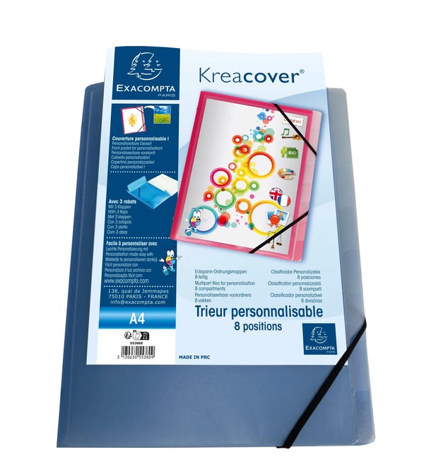 Exacompta 10x Krea Cover Multipart File med 3 klapper og elastisk rem, PP, A4 - assorterede farver 55380E