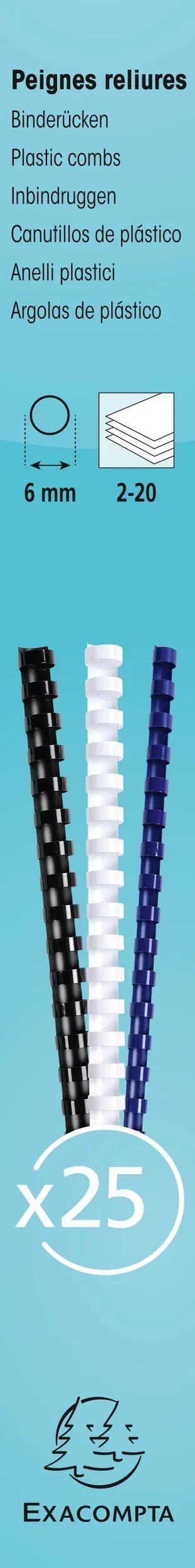 Exacompta plastbinderkamme, 6 mm tykke, A4 (aeske med 25 stk.) - Sort 76101E