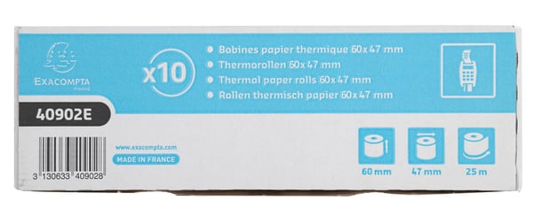 Exacompta 30x Ruller til kreditkortmaskine 60x47x12x25 - hvid 40902E