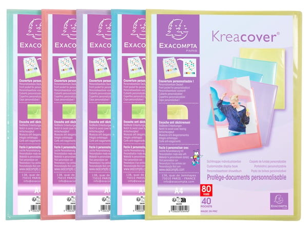 Exacompta 10x Kreacover Display Book 40 lommer, pastelfarvet assorteret - assorterede farver 5849E
