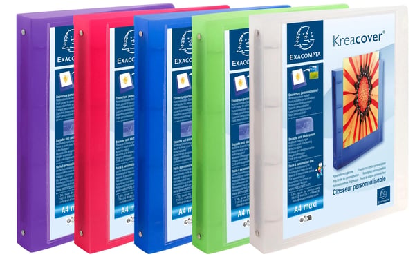 Exacompta 15x Kreacover PP Semi Rigid Chromaline Ring Binder, A4 Maxi, 4O Ringe 30mm - assorterede farver 51769E