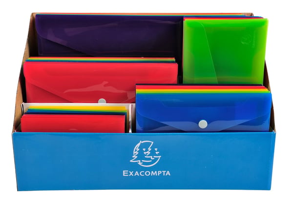 Exacompta Iderama PP Press-Stud Pocket Envelope (Display af 60) - assorterede farver 34480E
