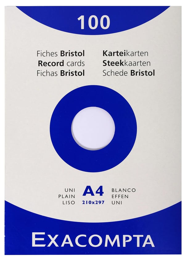 Exacompta Pakke med pladekort 100 hvide 210x297 glatte plader - hvid 13306E