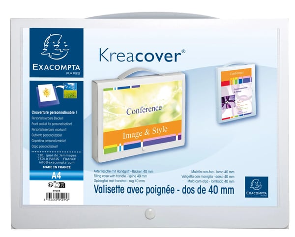 Exacompta 10x Kreacover arkivmappe med håndtag PP A4 40mm rygrad - hvid 5925E