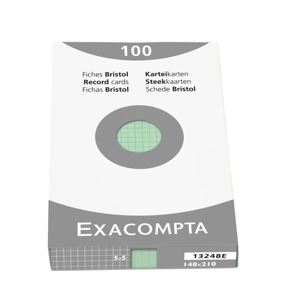 Exacompta AEske med 100 pladekort - kvadratisk 148x210mm - Grøn 13248E