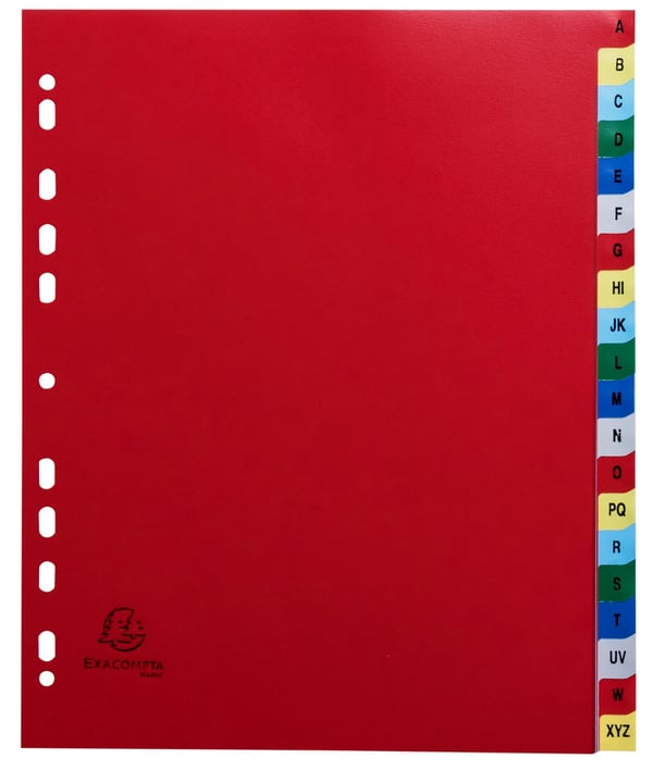 Exacompta 20x PP trykte indekser, A4 Maxi, 20 dele A til Z - assorteret lyse 90E