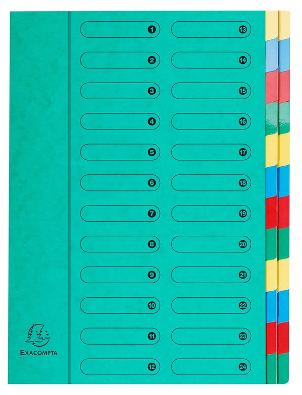 Exacompta 4x Harmonika Multipart File, A4, 24 sektioner - Grøn 5124E