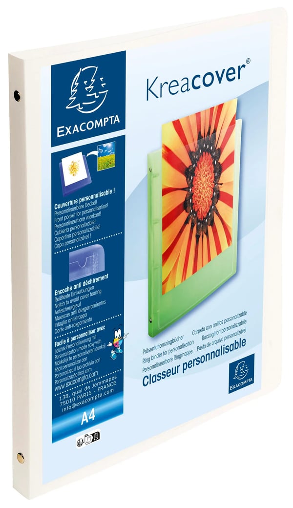 Exacompta 20x Krea Cover Ringbind Flexible Cover Opaque PP, 4O Ringe 15mm, A4 - hvid 51189E