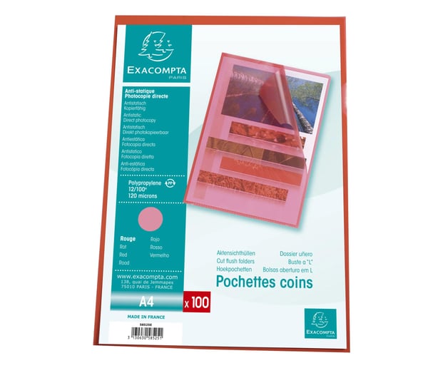 Exacompta 10x Sachet 100 lommer polypropylen grynet - A4 - Rød 58525E