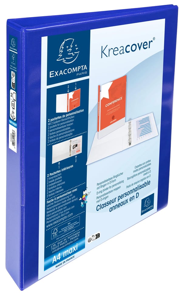 Exacompta 10x Kreacover PP ringbind, A4 Maxi, 2 D-ringe 25mm - Blå 51826BE