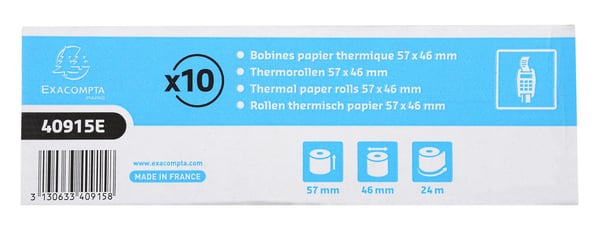 Exacompta 30x Ruller til kreditkortmaskine 57x46x12x24 - hvid 40915E