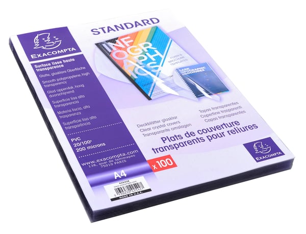 Exacompta AEske med 100 PVC-omslag til diasbind 200 mikron - A4 - Krystal 42542E