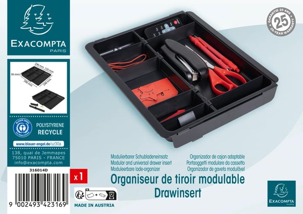Exacompta 6x DRAWINSERT genbrugsskuffe Organiser - Sort 316014D