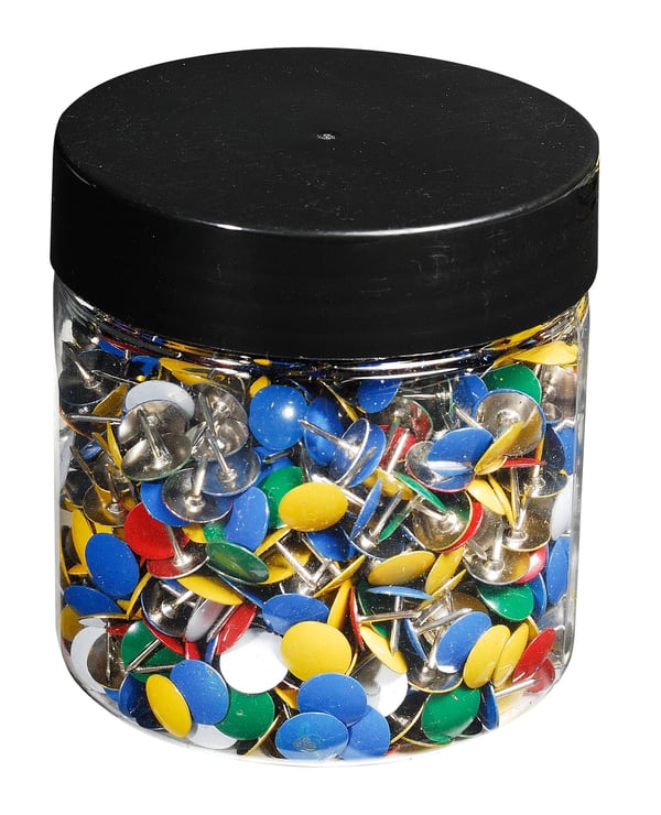 Exacompta Value-kasse med 1000 metal-tegnestifter - assorterede farver 14767E