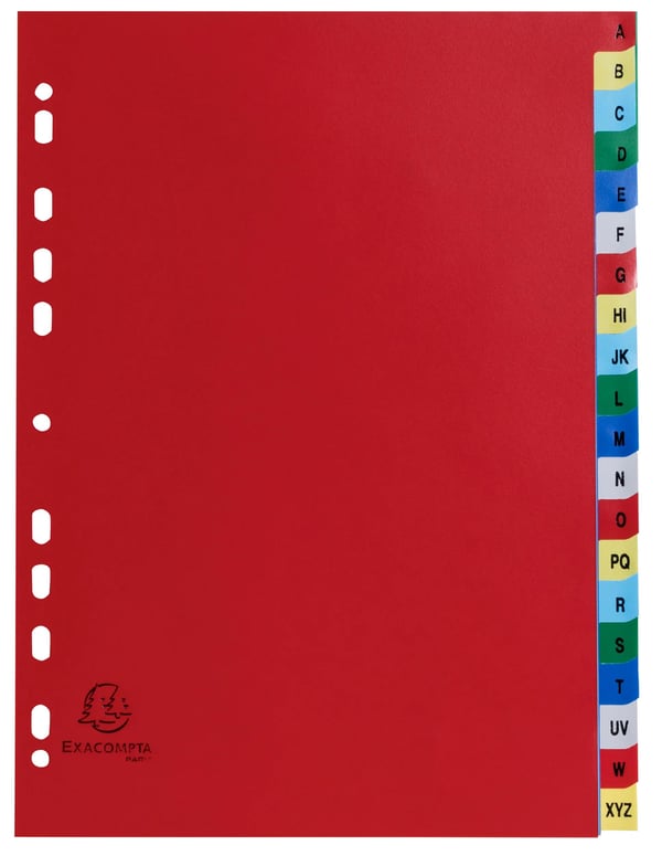 Exacompta 20x PP trykte indekser, A4, 20 dele A til Z - assorterede farver 94E
