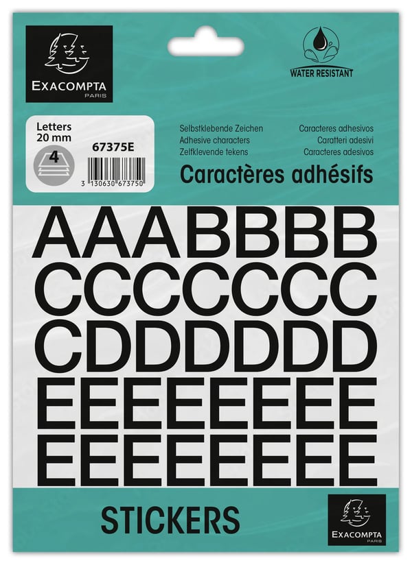 Exacompta 10x Sort selvklaebende bogstavpose A-Z 20 mm - Sort 67375E