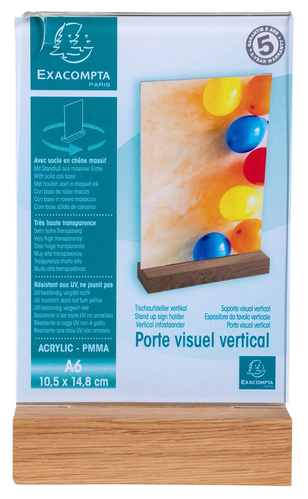 Exacompta 10x Stand up skilteholder med traefod A6 portraet Kontor - Krystal 86258D