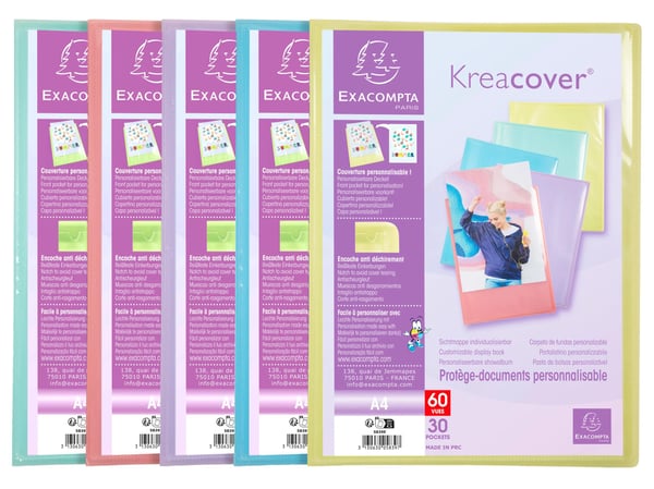 Exacompta 10x Kreacover Display Book 30 lommer, pastelfarvet assorteret - assorterede farver 5839E