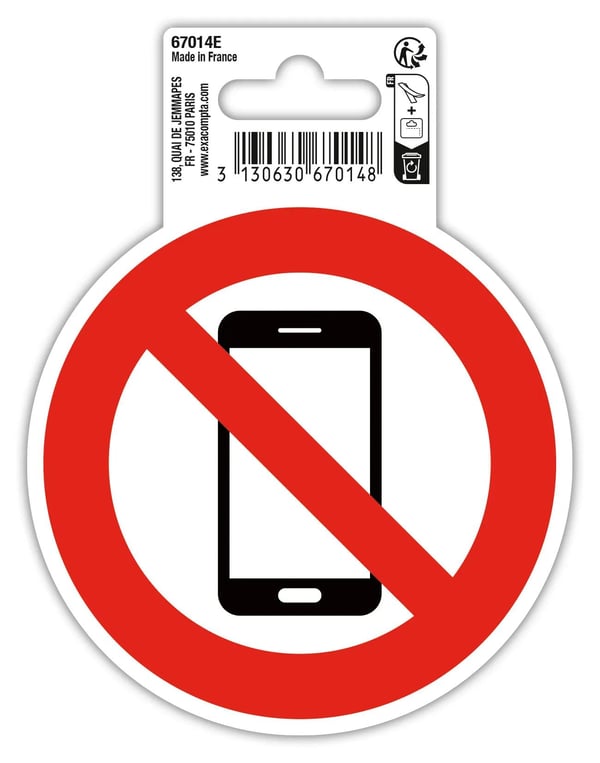 Exacompta Selvklaebende skilt med forbud mod mobiltelefoner (10 cm) - Rød 67014E