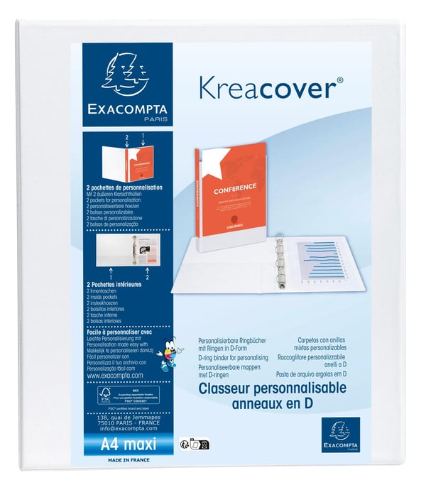Exacompta 10x Ringbinder Kreacover Personal PP 2D Rings 40mm Spine 2 Pockets Hvid - hvid 51923E