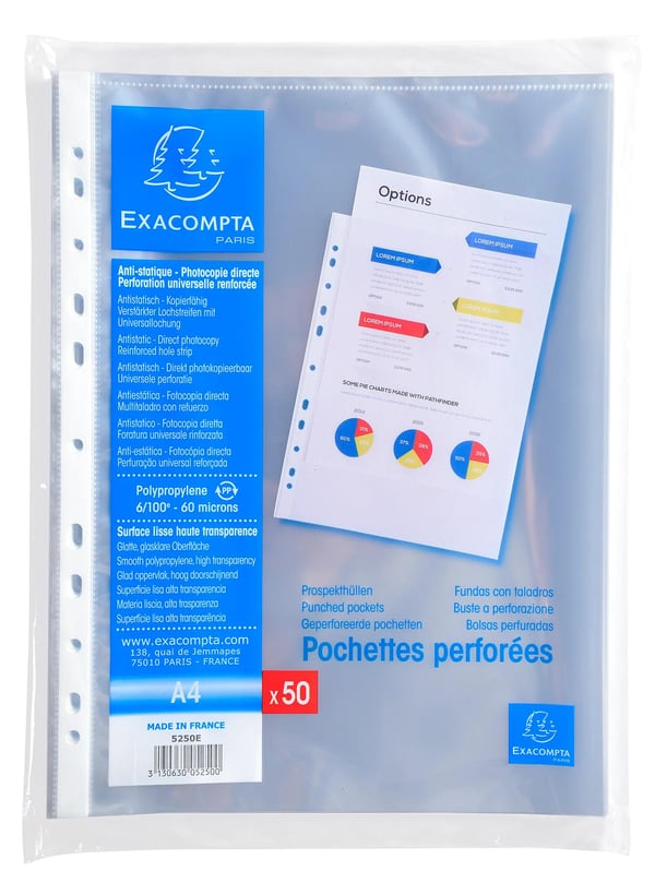 Exacompta 20x Punched Pockets pose med 50 A4 6/100 - Krystal 5250E