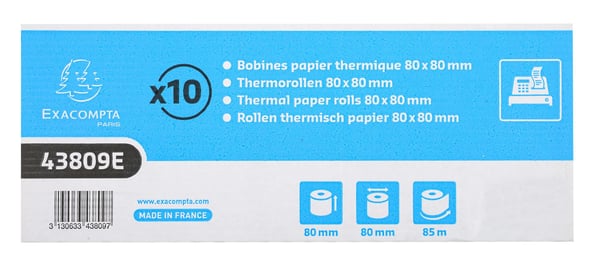 Exacompta 30x Ruller til kasseapparat 80x80x12x85 - hvid 43809E
