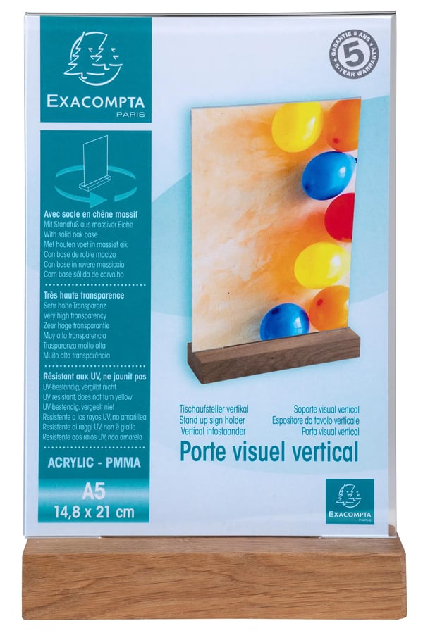 Exacompta 10x Stand up skilteholder med traefod A5 portraet Kontor klar - Krystal 85258D