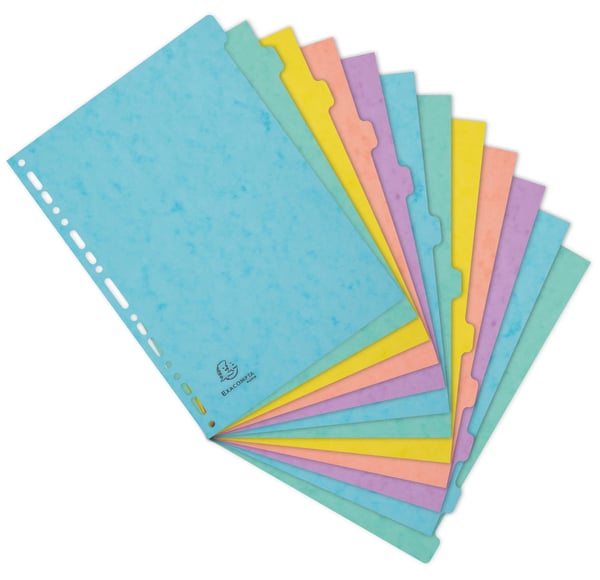 Exacompta 15x Aquarel Dividers A4 12P Pressboard 400g - assorterede farver 7712E