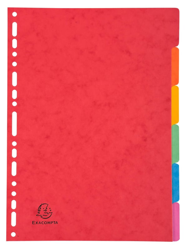 Exacompta 50x Dividers Premium Pressboard, A4, 400gsm, 6 dele - assorterede farver 89H