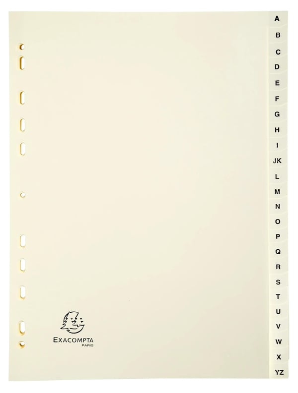 Exacompta 10x trykte indekser, A4, 115gsm, 24 dele A til Z - elfenben 1124E