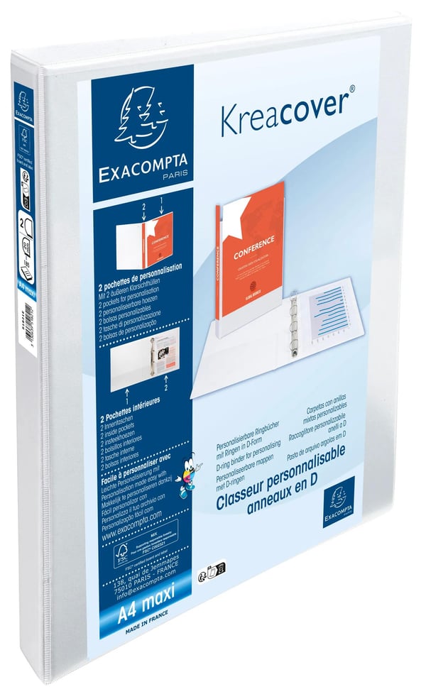 Exacompta 10x Kreacover ringbind 3 lommer 2D ring 20mm hvid - hvid 51821E