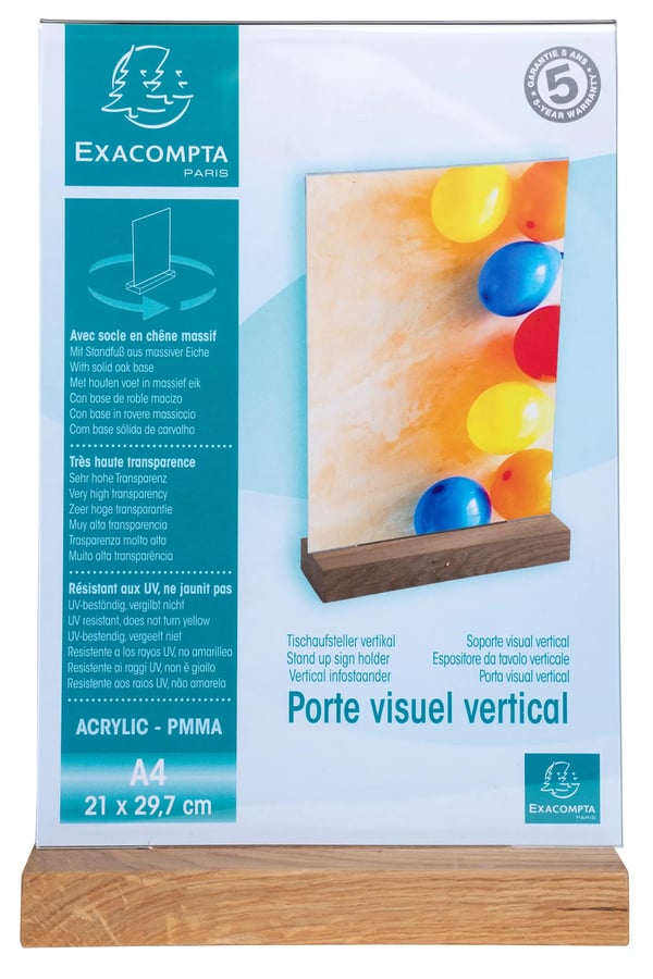 Exacompta 10x Stand-up skilteholder med traefod (A4 portraet) - Krystal 84258D