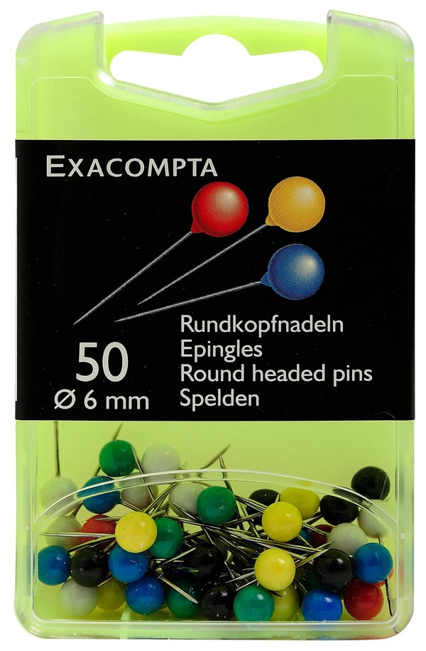 Exacompta AEske med 50 kugleformede stifter - 15 mm høje - 6 mm brede - assorterede farver 14375E