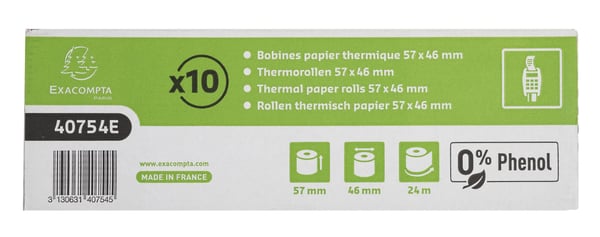 Exacompta 30x Pakke med 5 Phenolfri termisk rulle 1 lag til kreditkortmaskine 55gsm 57x46 - hvid 40754E