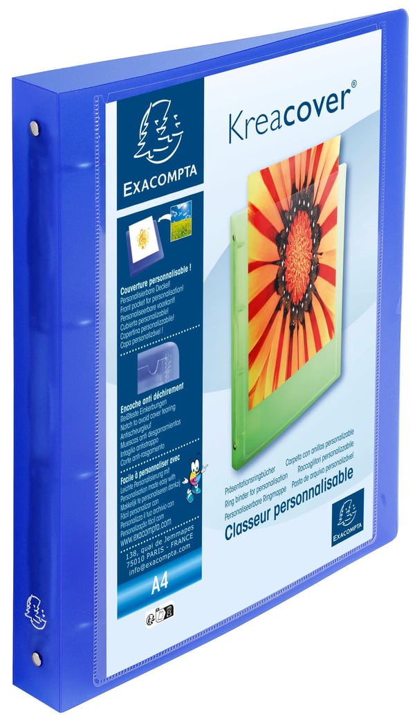 Exacompta 12x Kreacover PP Rigid Chromaline Ringbinder, A4 Maxi, 4O Ringe 30mm - Blå 51562E