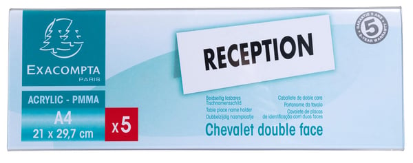 Exacompta 10x bordplade-/navneholdere (A4-laengde), pakke med 5 stk. - Krystal 84358D