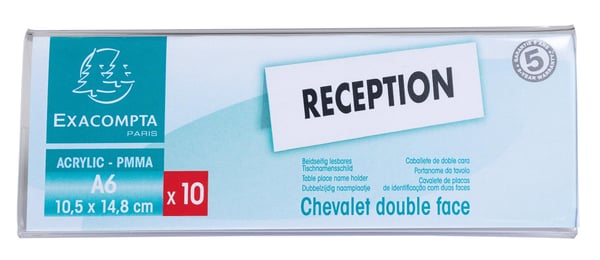 Exacompta 10x bordplade/navneholdere (A6 laengde) Pakke med 10 stk. - Krystal 86358D