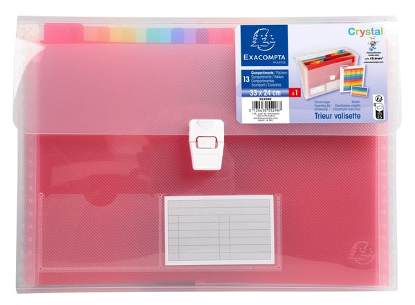 Exacompta 5x Crystal PP ekspanderende mappe, 33x25cm, 13 sektioner - Krystal 55298E