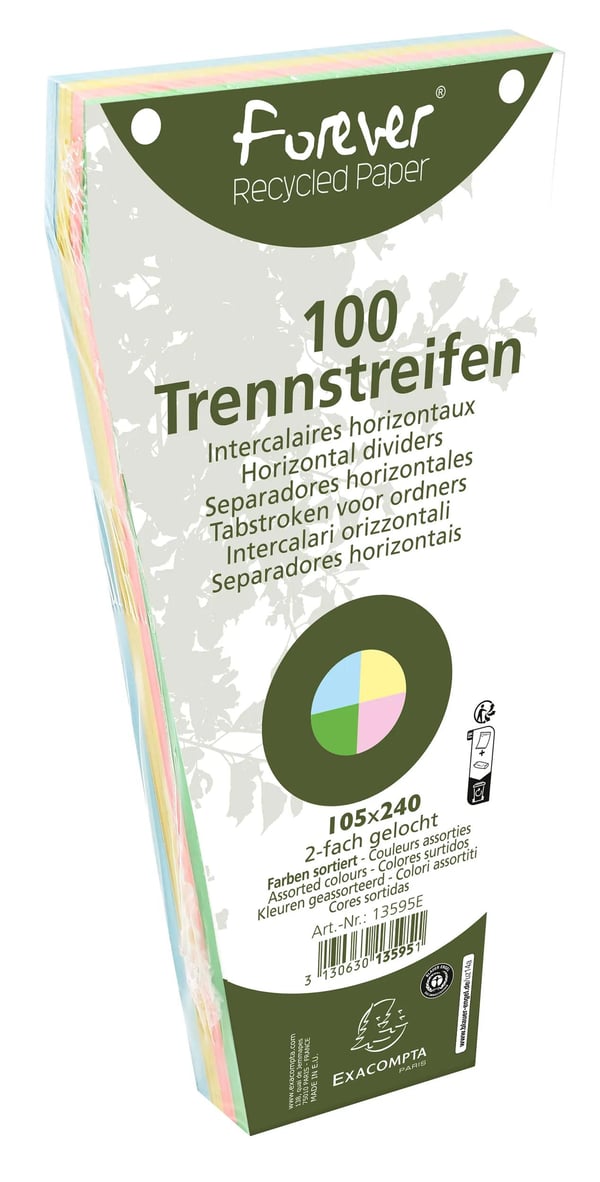 Exacompta 6x Forever Recycled Trapezoidal vandrette opdelere (til A4) - assorterede farver 13595E