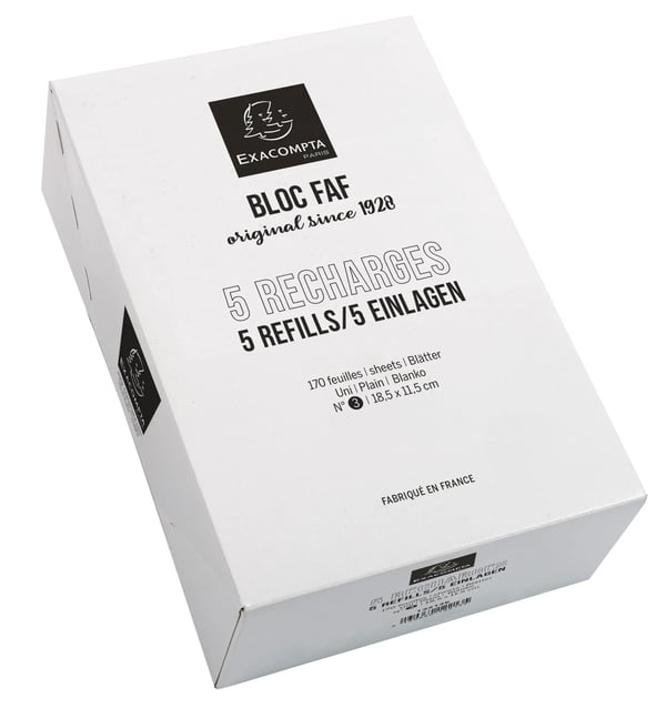Exacompta Pakke med 5 stk. refill til FAF skriveunderlag ndeg.3 almindelig 18,5x11 ,5cm - hvid 12213E