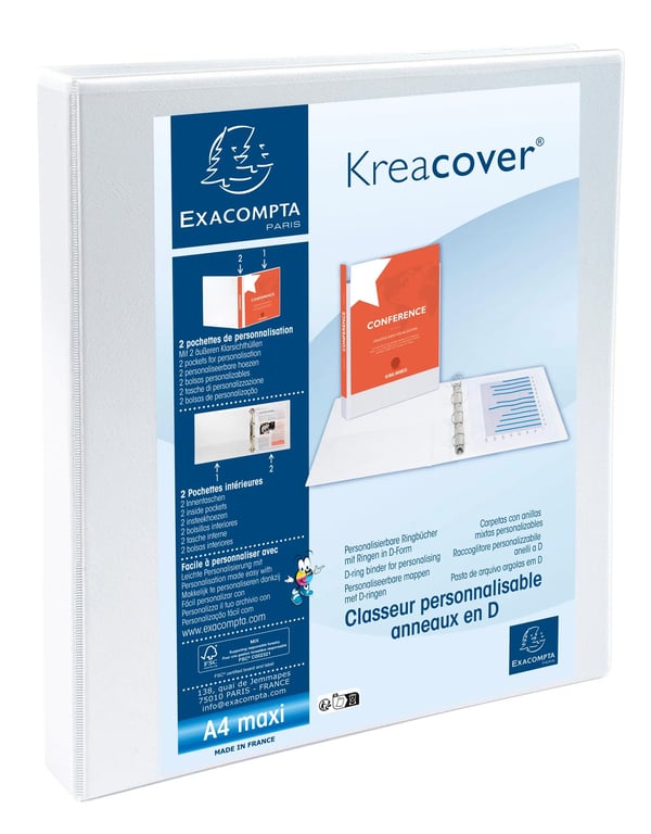 Exacompta 10x Kreacover Personalisable 2 Pocket Ringbinder (4x16mm Ringe) - hvid 51940E