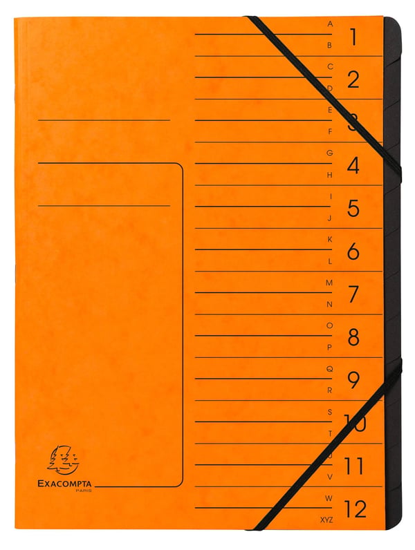 Exacompta 10x Haeftet mappe med flere dele med elastik (12 rum, A4) - orange 541204E