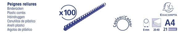 Exacompta plastbinderkamme, 8 mm tyk, A4 (aeske med 100 stk.) - Sort 75201E