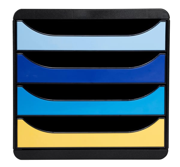 Exacompta Bee Blue Big Box arkiveringssystem med 4 skuffer - assorterede farver 3104202D